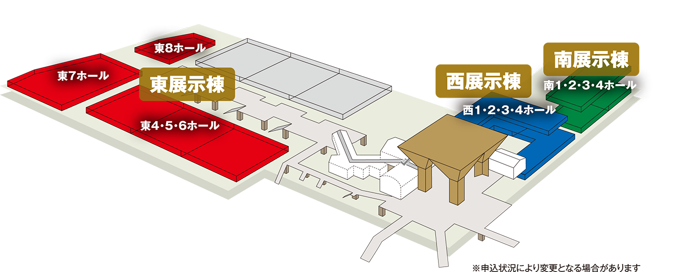 東展示棟ブースイメージ 展示スペースを西展示棟まで拡張展示面積85,000㎡以上